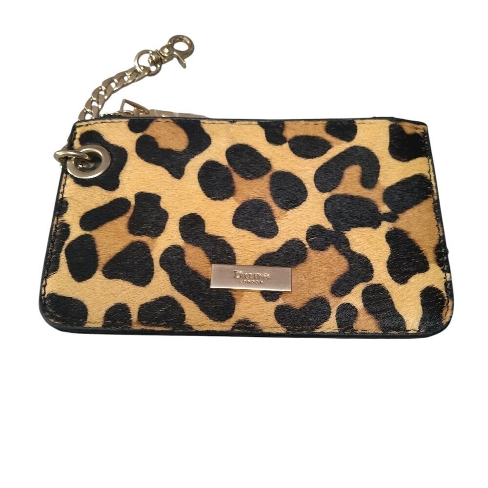Dune London Genuine Calf Hair Leather Leopard Print Zipper Pouch Wristlet Wallet